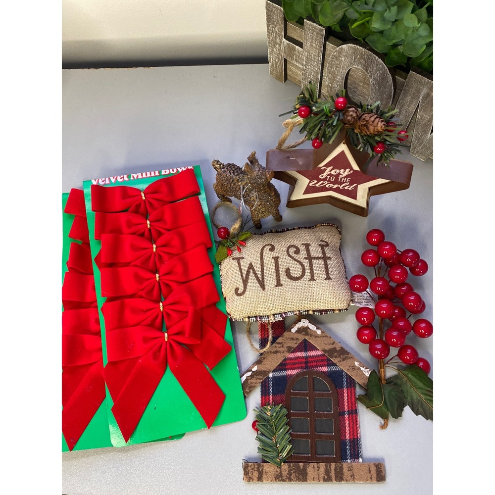 Velvet Red Mini Bows Christmas Holiday‎ Crafting Decor Pack